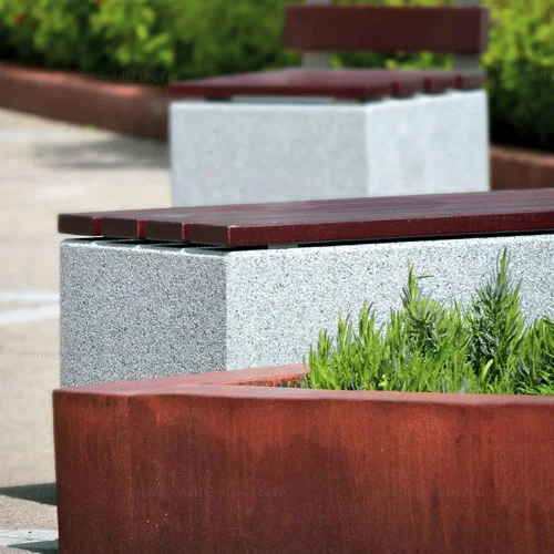 Banc cube en béton avec lattes bois pour extérieur